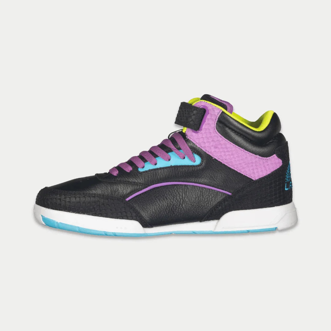 Women's Flame Hightop Sneakers in Black, Purple, and Turquoise