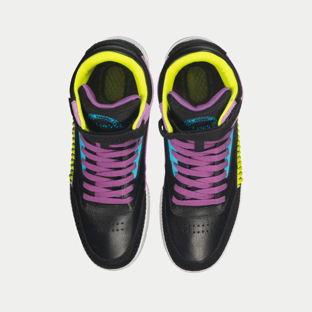 Women's Flame Hightop Sneakers in Black, Purple, and Turquoise