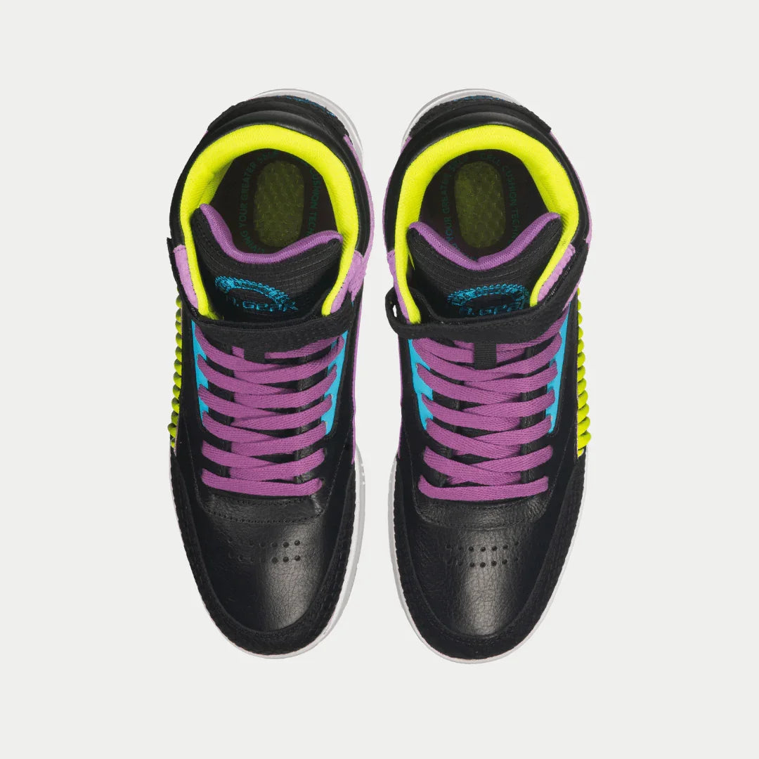 Women's Flame Hightop Sneakers in Black, Purple, and Turquoise