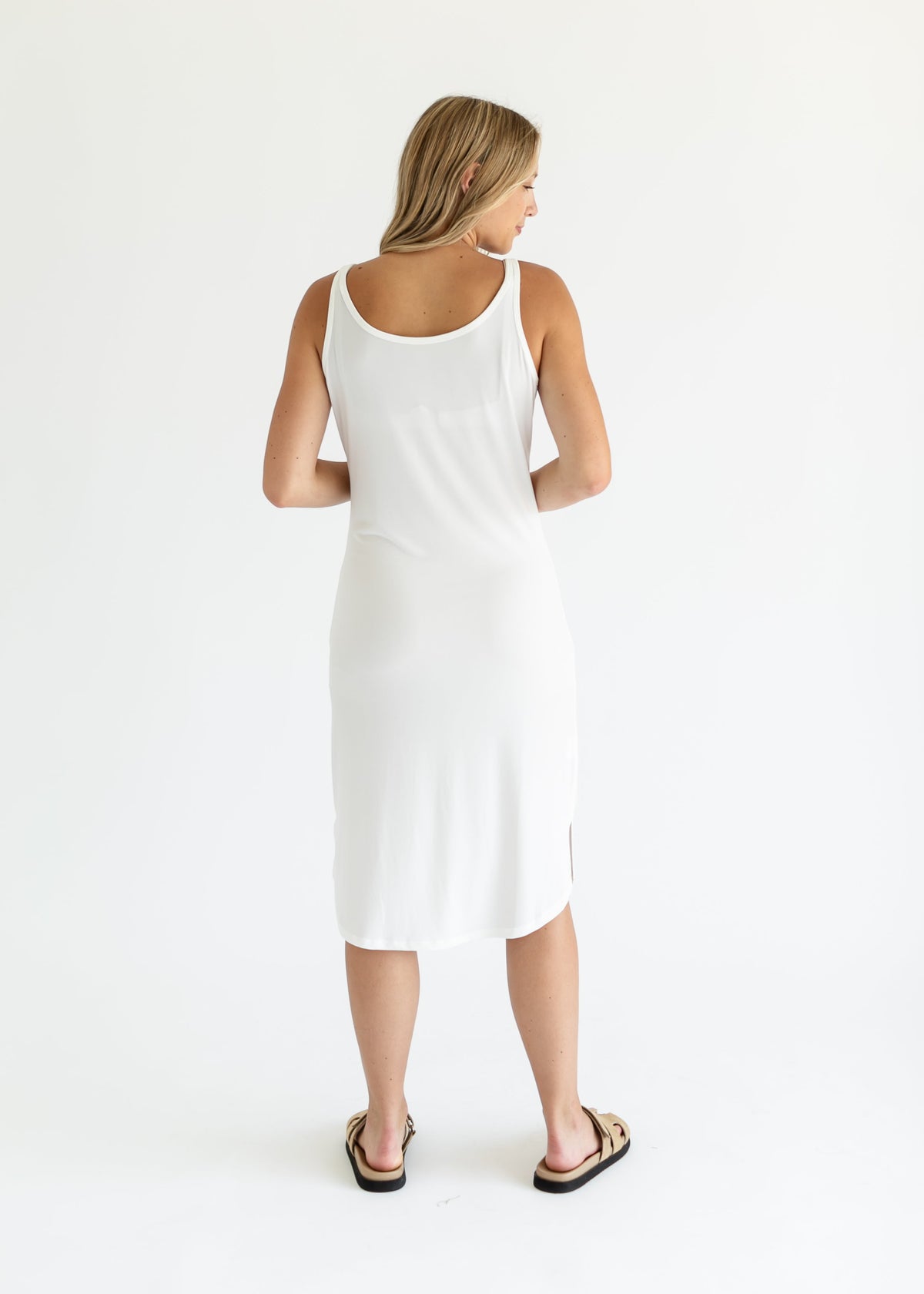 Women's Sleeveless Full Slip - Minimalist Fitted Knee-Length Dress