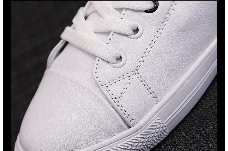 Women's White Leather Lace-Up Sneakers Casual Summer Flat Shoes