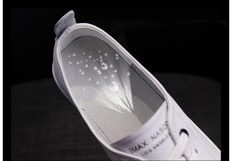 Women's White Leather Lace-Up Sneakers Casual Summer Flat Shoes