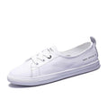Classic white leather lace-up sneakers for women, summer fashion flat shoes