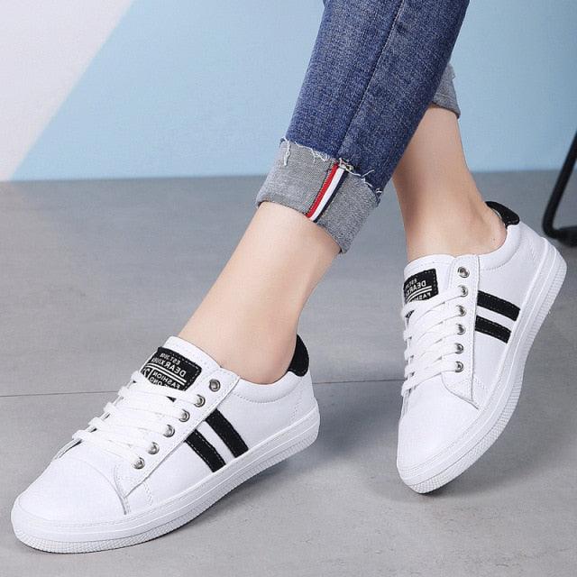 Women's White Leather Casual Sneakers Water-Resistant Tennis Shoes