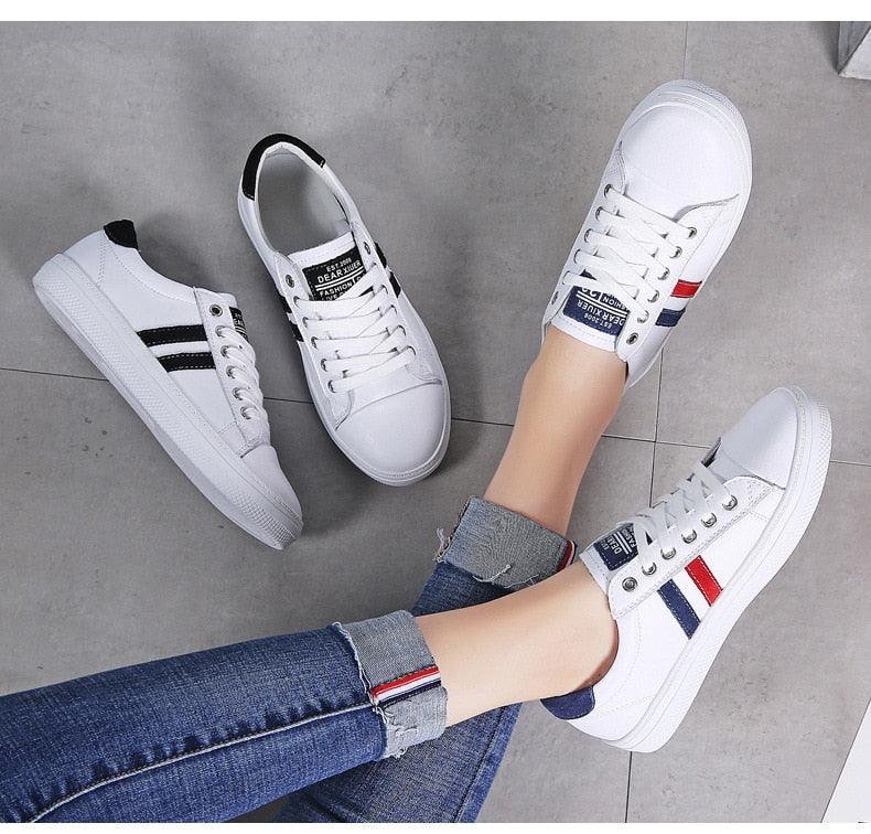 Women's White Leather Casual Sneakers Water-Resistant Tennis Shoes