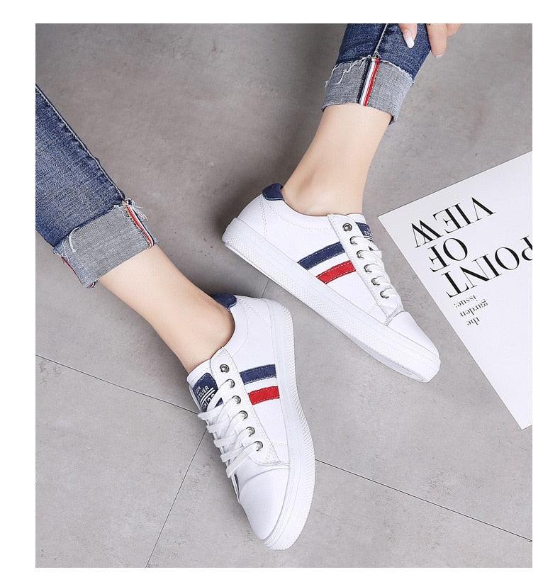 Women's White Leather Casual Sneakers Water-Resistant Tennis Shoes