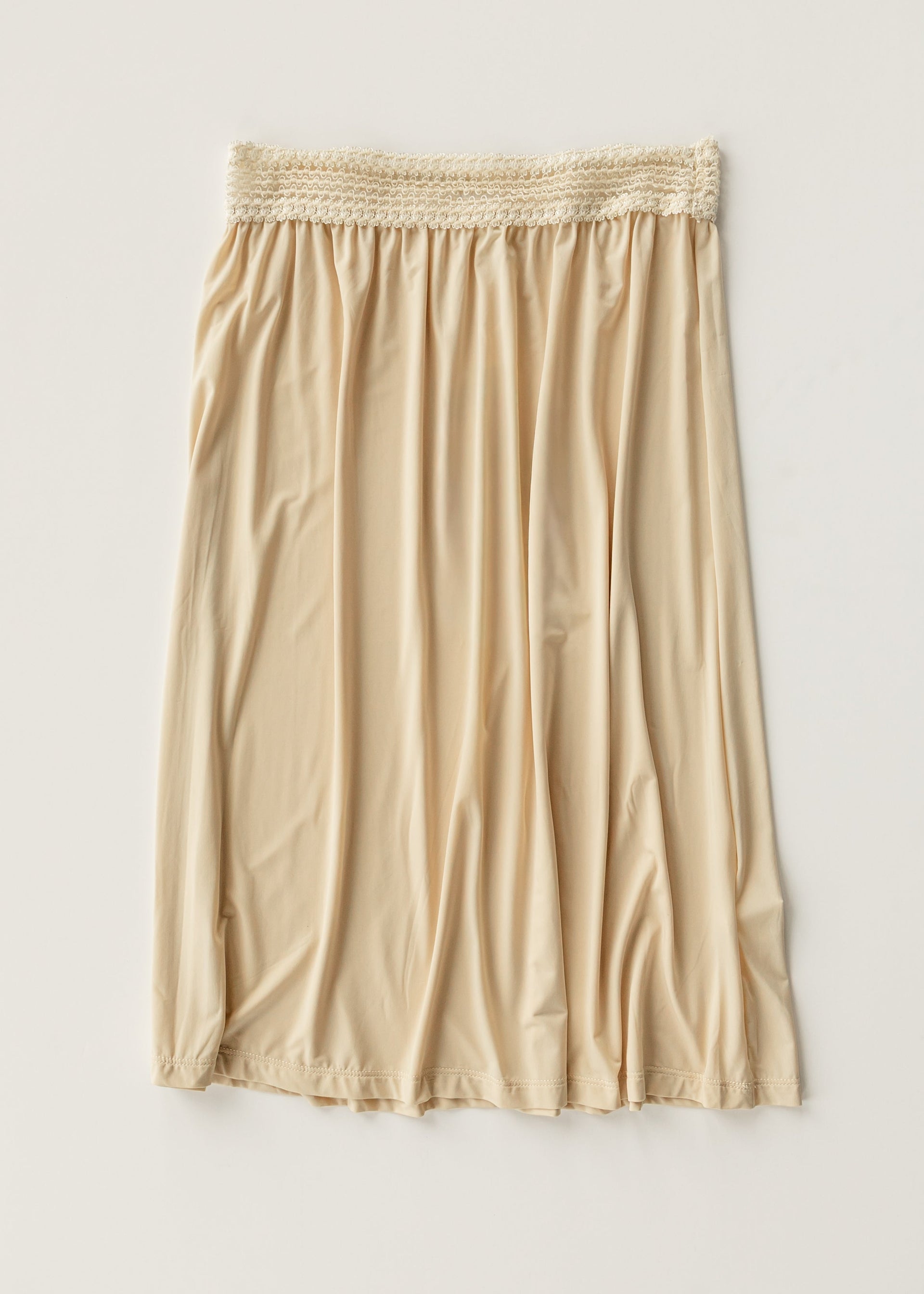 Women's Nude Satin Half Slip | Stretch Lace Waist | Knee Length