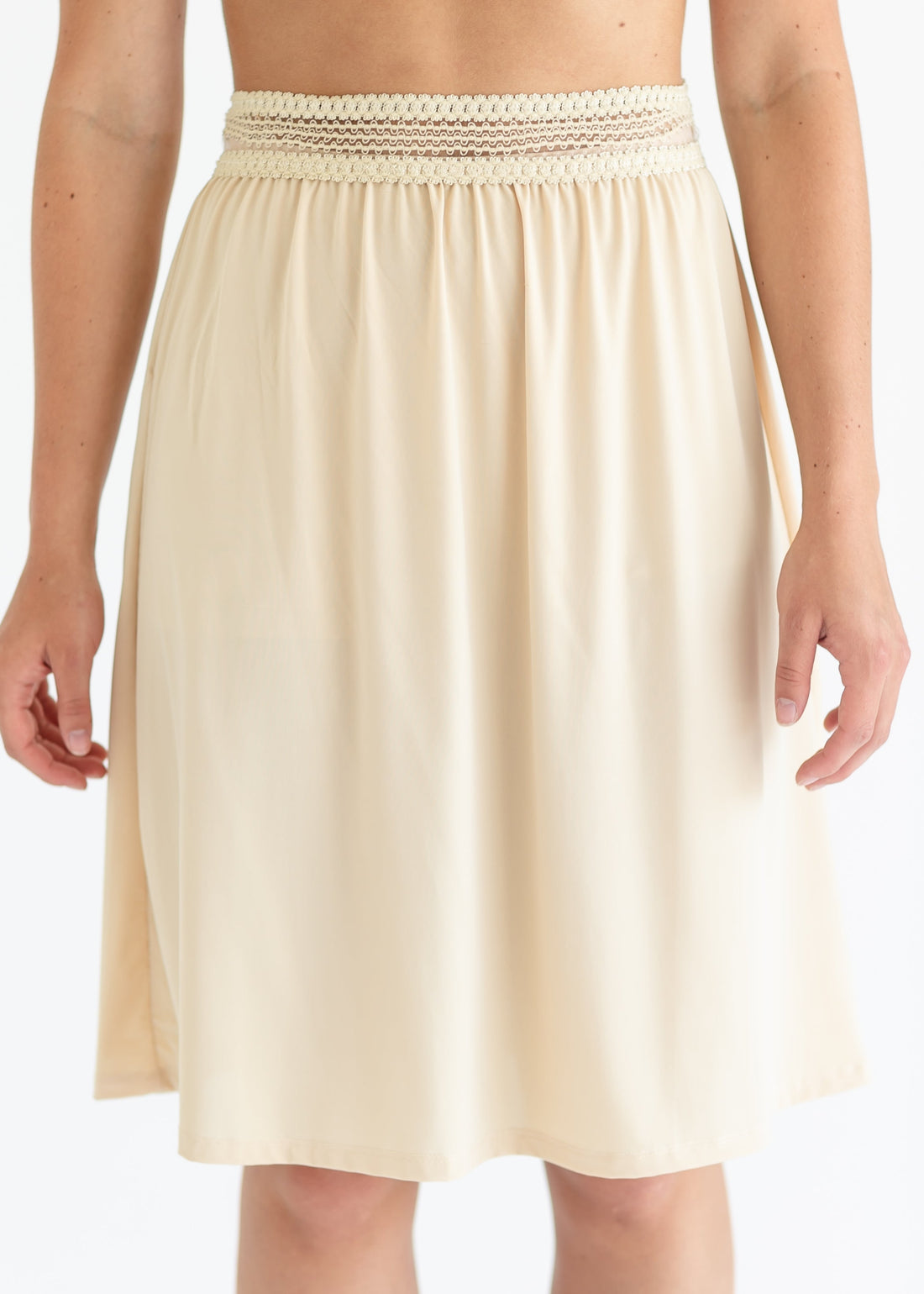 Women's Nude Satin Half Slip | Stretch Lace Waist | Knee Length