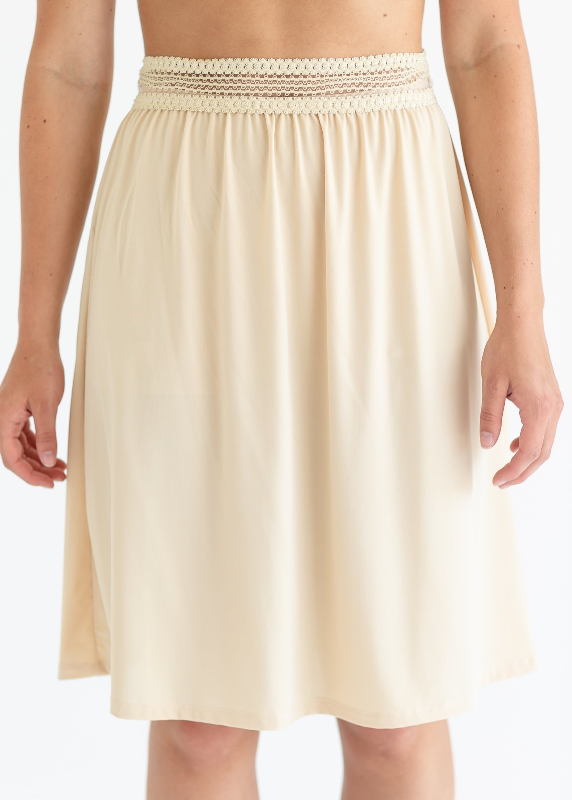 Women's Nude Satin Half Slip | Stretch Lace Waist | Knee Length