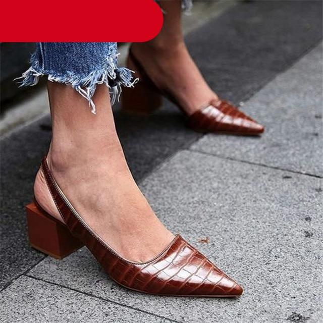 Women’s Mid Block Heel Pointed Toe Slingback Office Sandals