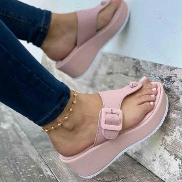 Women's Flat Platform Sandals with Ankle Strap and Clip Toe