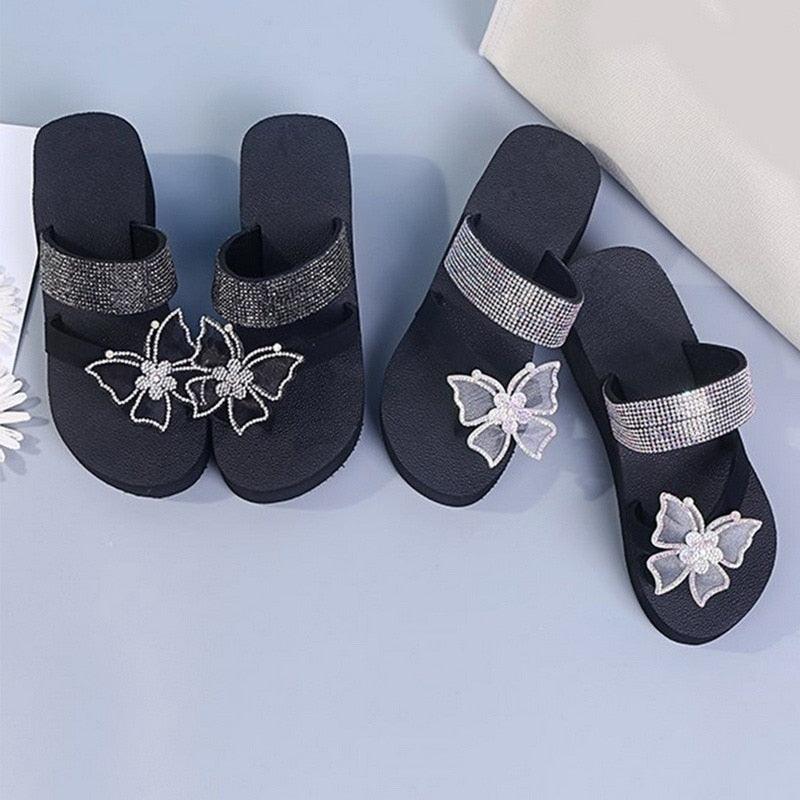 Girls Pink Butterfly Platform Sandals Summer Dressy Open Toe Shoes