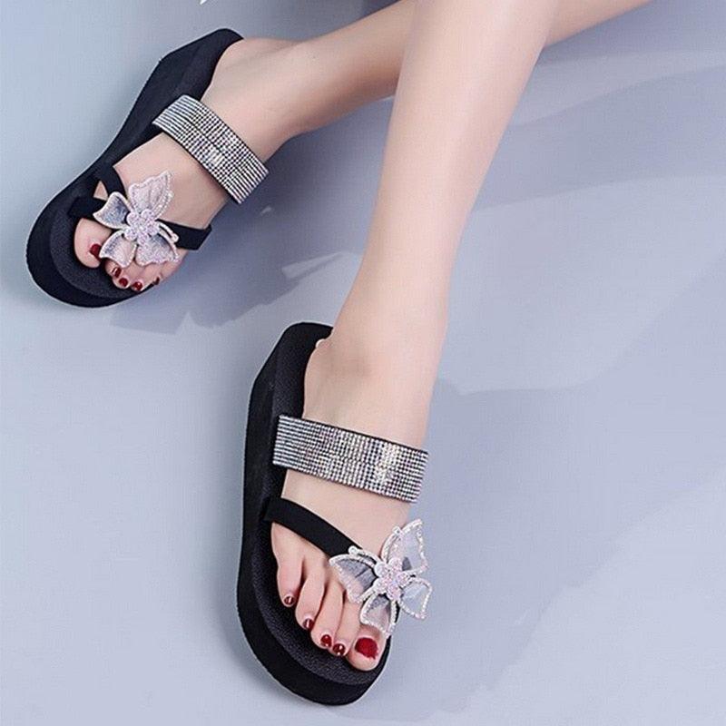 Girls Pink Butterfly Platform Sandals Summer Dressy Open Toe Shoes