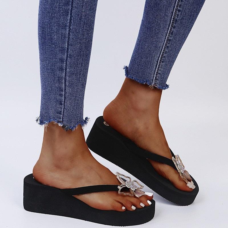 Girls Pink Butterfly Platform Sandals Summer Dressy Open Toe Shoes