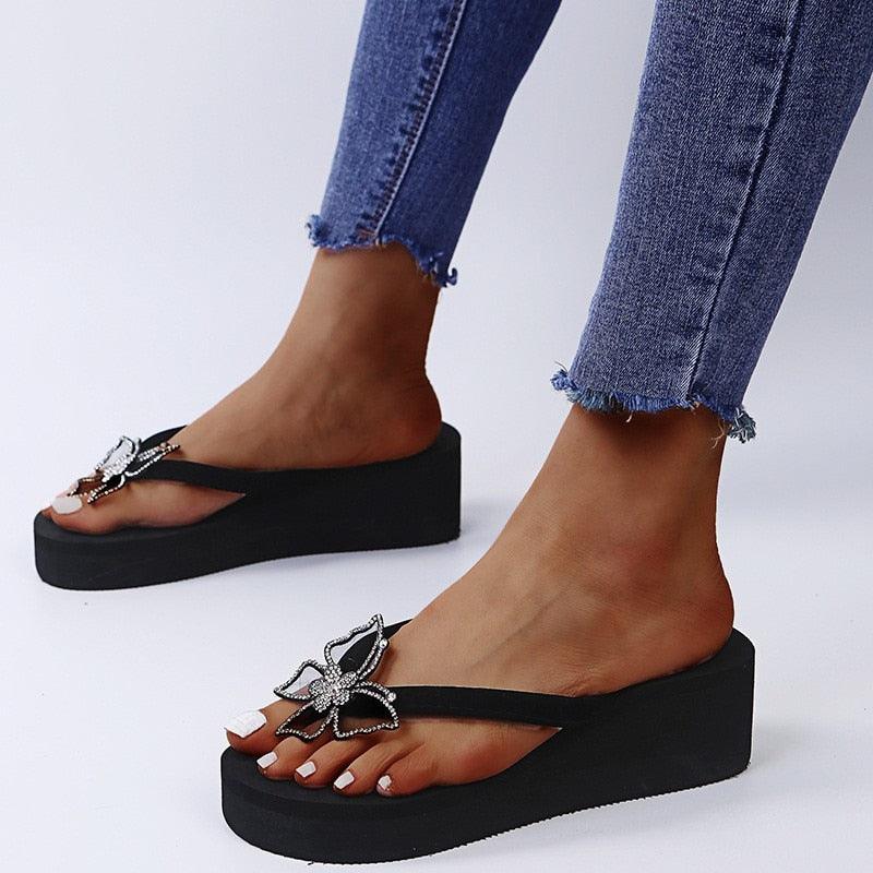 Girls Pink Butterfly Platform Sandals Summer Dressy Open Toe Shoes