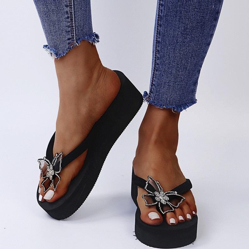 Girls Pink Butterfly Platform Sandals Summer Dressy Open Toe Shoes