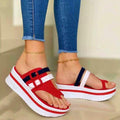 Modern women's platform sandals with clip toe and elastic ankle strap in a comfortable casual design