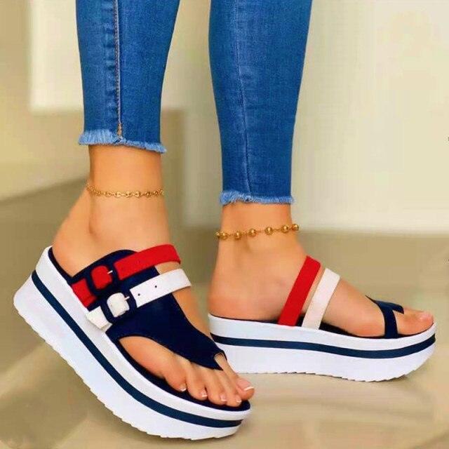 Women's Platform Clip Toe Sandals with Elastic Ankle Strap
