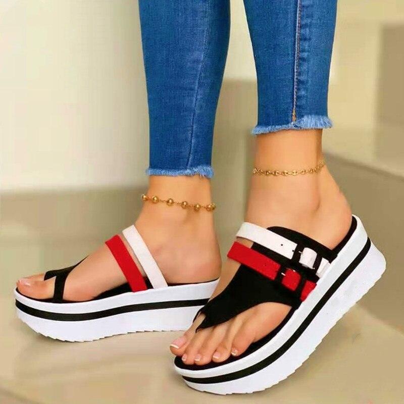 Women's Platform Clip Toe Sandals with Elastic Ankle Strap