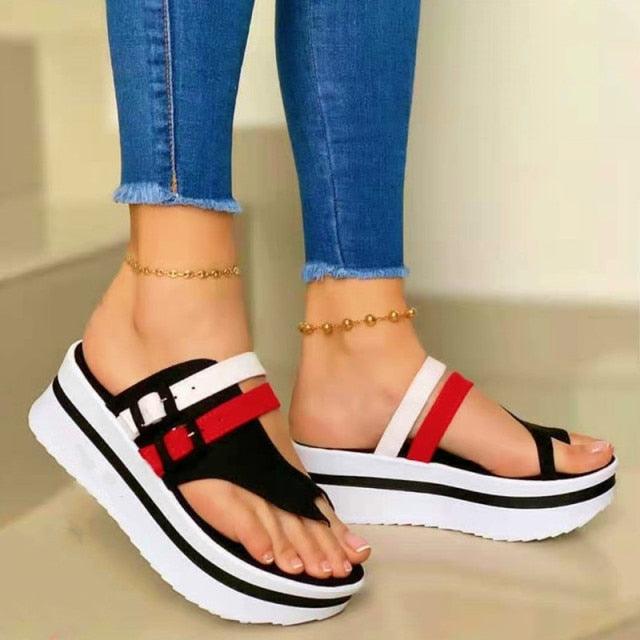 Women's Platform Clip Toe Sandals with Elastic Ankle Strap