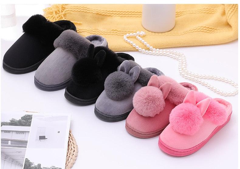 Women's Rabbit Ear Memory Foam Slippers - Cozy House Shoes