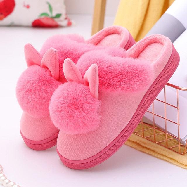 Women's Rabbit Ear Memory Foam Slippers - Cozy House Shoes