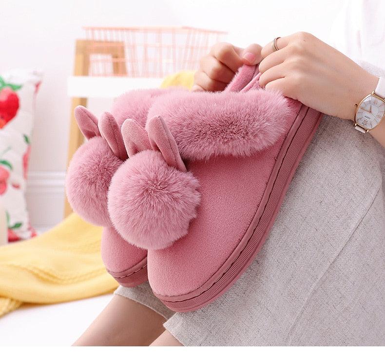 Women's Rabbit Ear Memory Foam Slippers - Cozy House Shoes