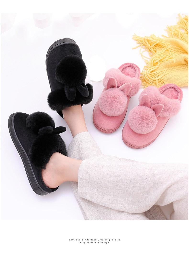Women's Rabbit Ear Memory Foam Slippers - Cozy House Shoes