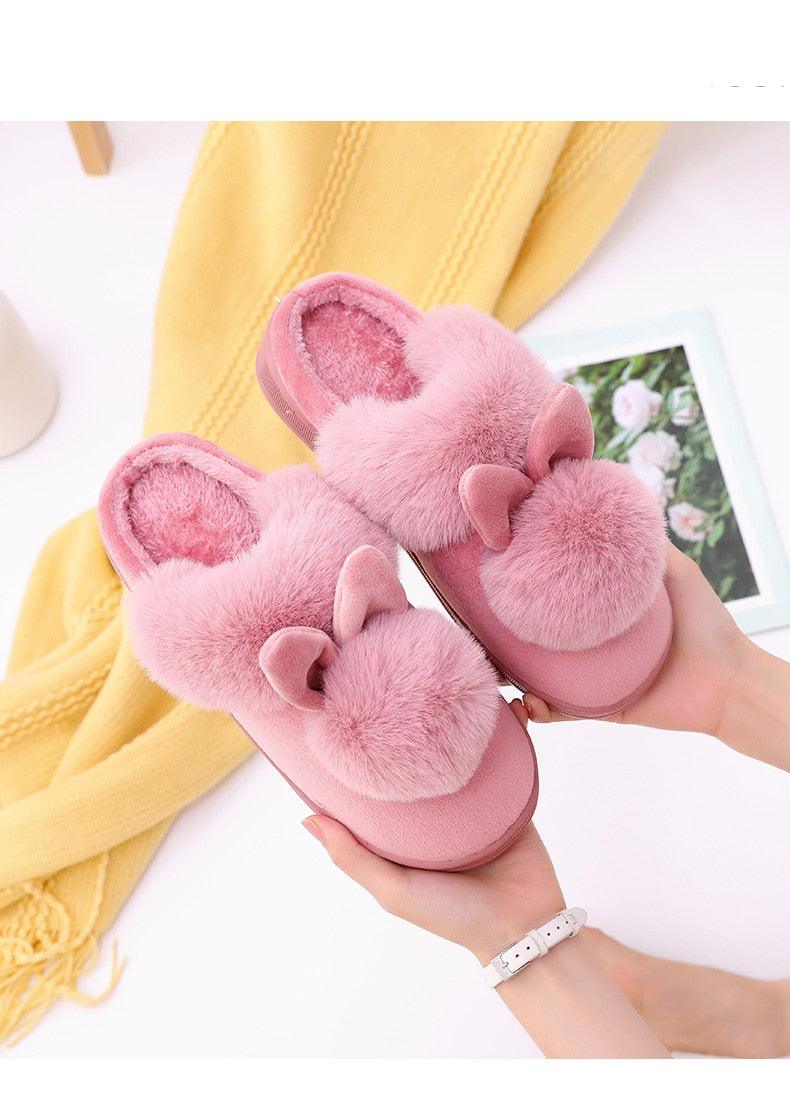 Women's Rabbit Ear Memory Foam Slippers - Cozy House Shoes