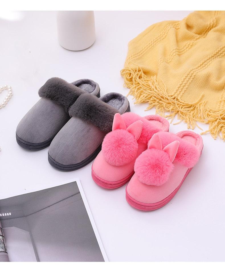 Women's Rabbit Ear Memory Foam Slippers - Cozy House Shoes