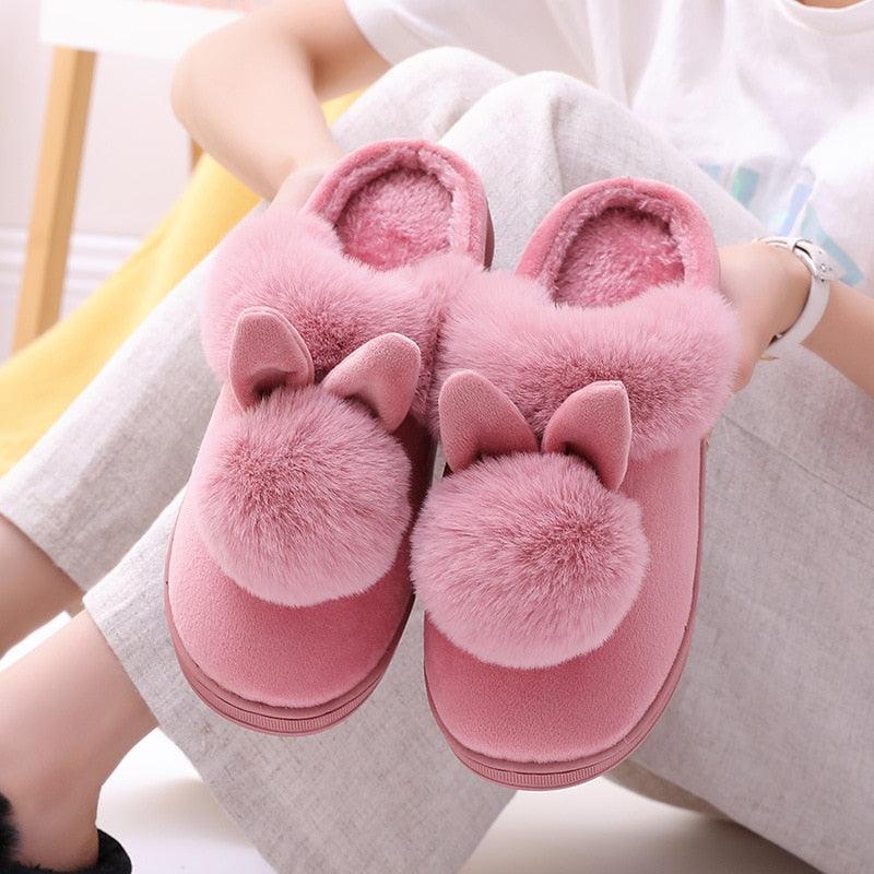Women's Rabbit Ear Memory Foam Slippers - Cozy House Shoes