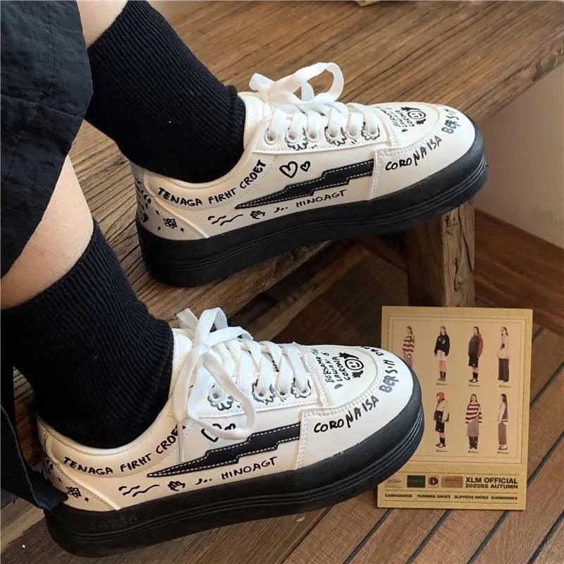 Women's Vintage Platform Sneakers Casual Lace Up Walking Shoes