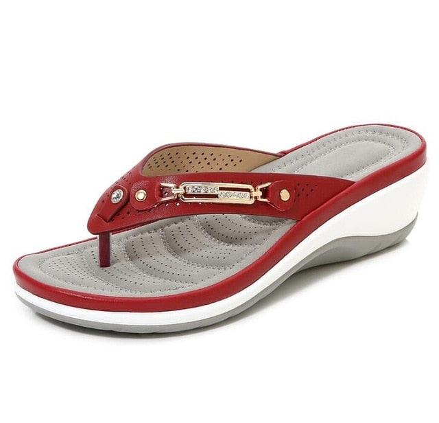 Women's Platform Thong Sandals with Arch Support & Metal Buttons
