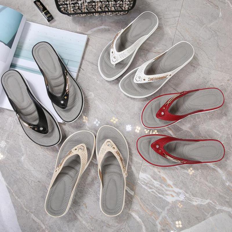 Women's Platform Thong Sandals with Arch Support & Metal Buttons