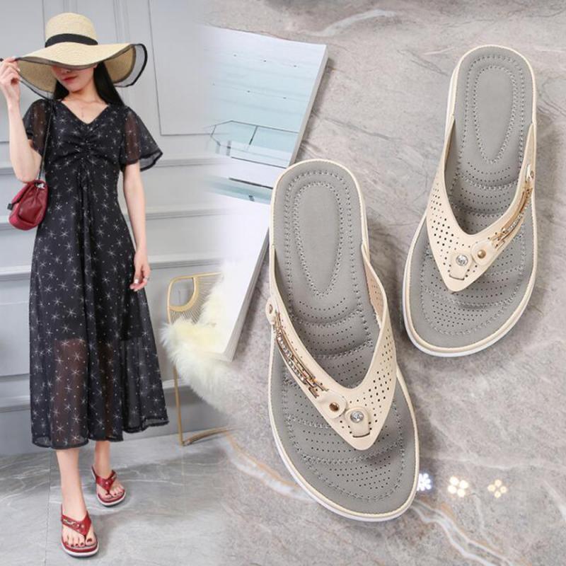 Women's Platform Thong Sandals with Arch Support & Metal Buttons