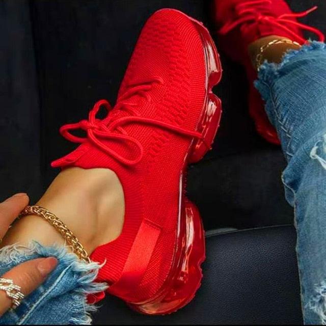 Women's Lightweight Mesh Platform Sneakers Air Cushion Walking Shoes