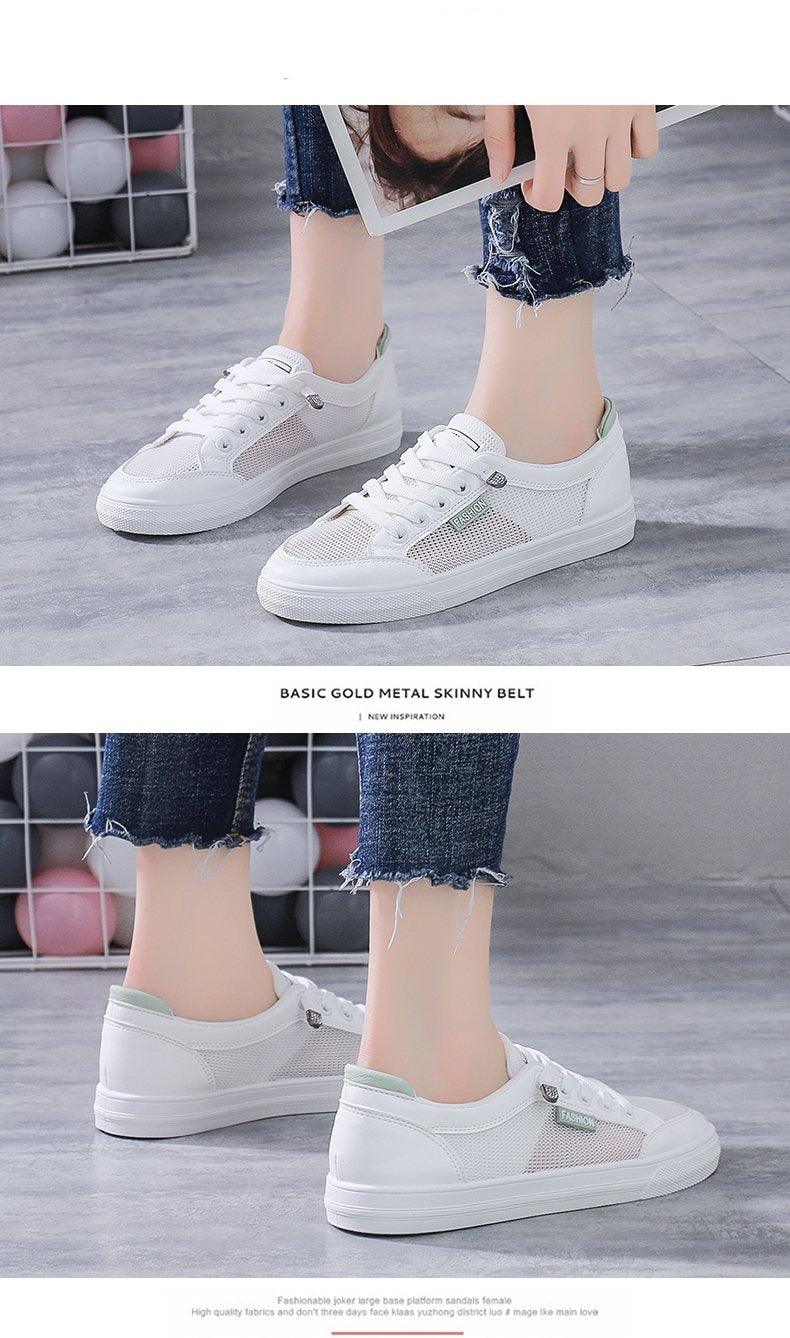 Women's White Mesh Breathable Casual Walking Sneakers Flat Shoes