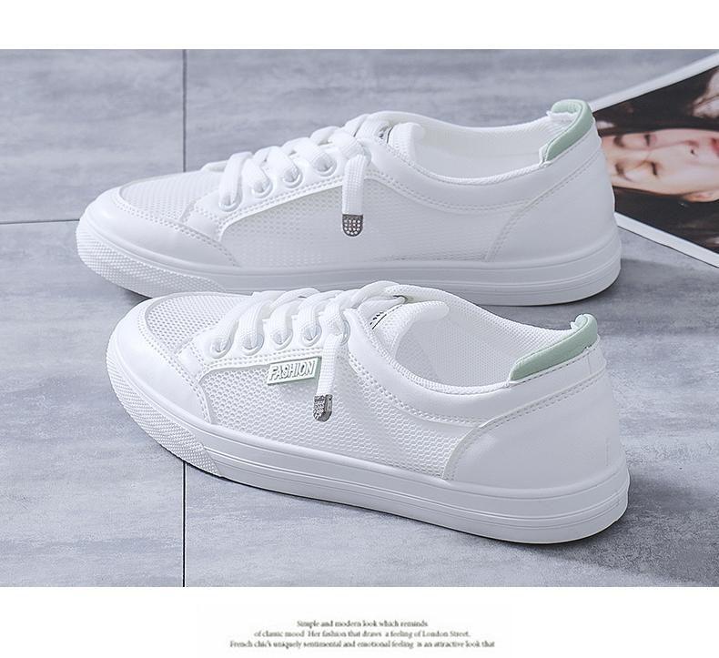 Women's White Mesh Breathable Casual Walking Sneakers Flat Shoes