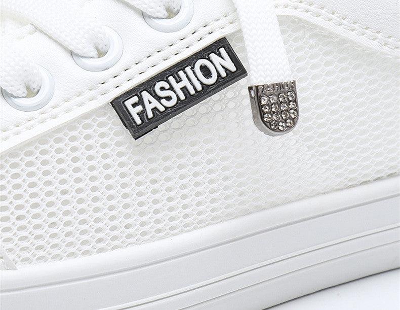 Women's White Mesh Breathable Casual Walking Sneakers Flat Shoes