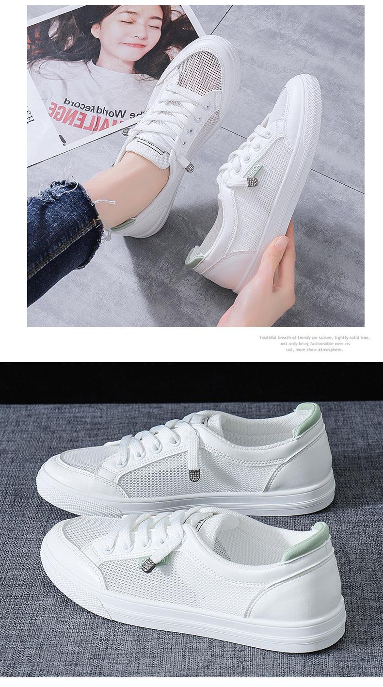 Women's White Mesh Breathable Casual Walking Sneakers Flat Shoes