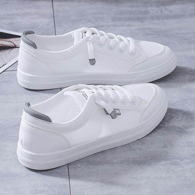 Women's White Mesh Breathable Casual Walking Sneakers Flat Shoes