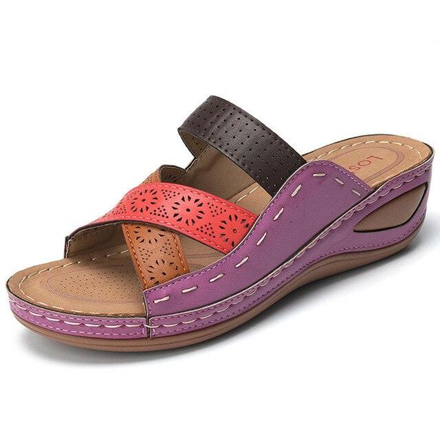 Women’s Vintage Leather Low Heel Casual Summer Slip-On Sandals