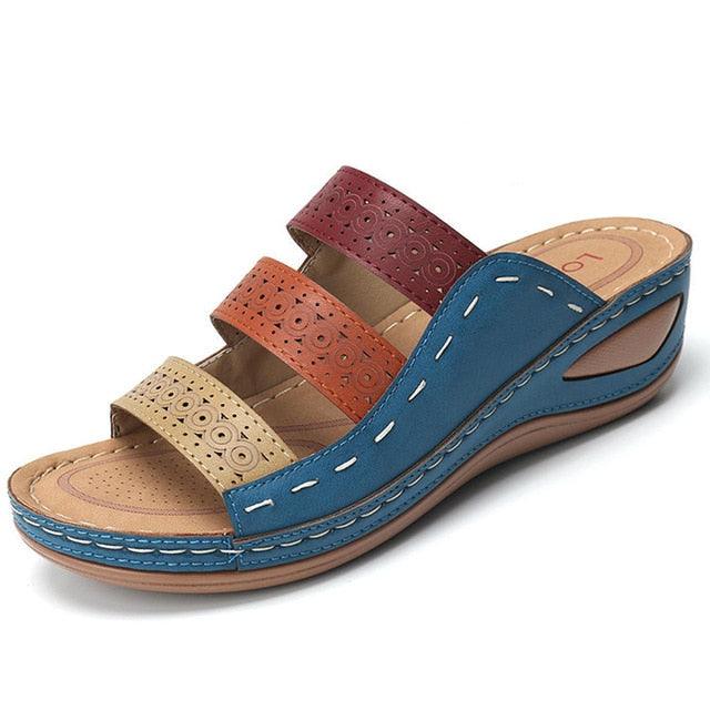 Women’s Vintage Leather Low Heel Casual Summer Slip-On Sandals
