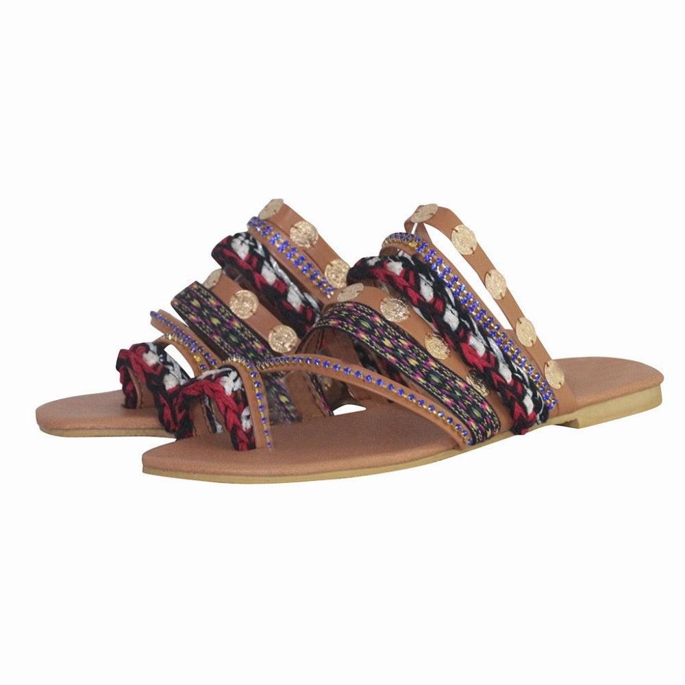 Bohemian Leather Toe Ring Sandals for Summer Beach Fashion