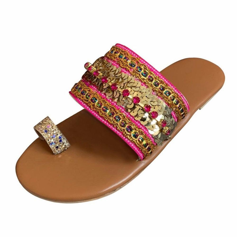 Bohemian Leather Toe Ring Sandals for Summer Beach Fashion
