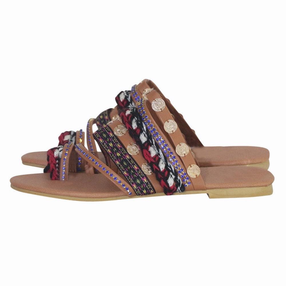 Bohemian Leather Toe Ring Sandals for Summer Beach Fashion