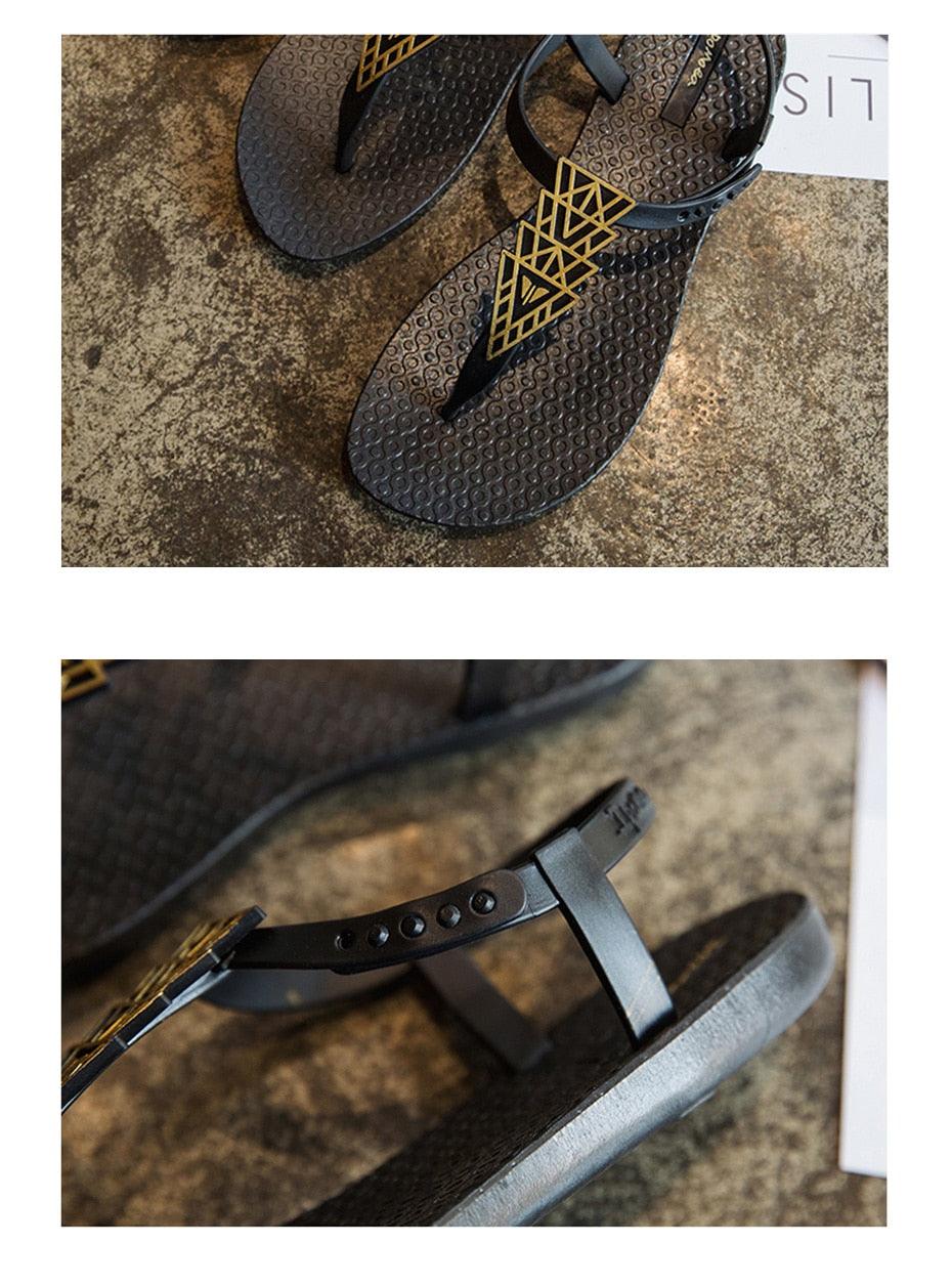 Women’s T-Strap Flat Sandals Casual Beach Thong Slide Shoes