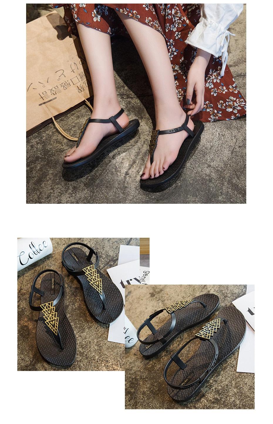 Women’s T-Strap Flat Sandals Casual Beach Thong Slide Shoes