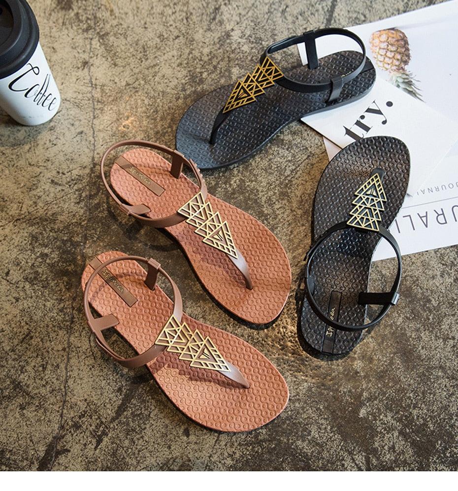 Women’s T-Strap Flat Sandals Casual Beach Thong Slide Shoes