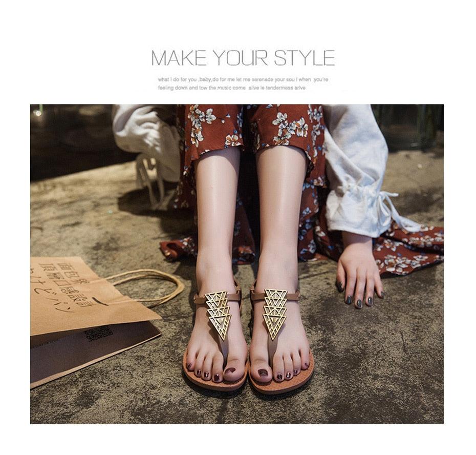 Women’s T-Strap Flat Sandals Casual Beach Thong Slide Shoes
